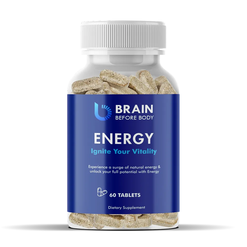 A bottle of Energy Nootropics Pills By Brain Before Body