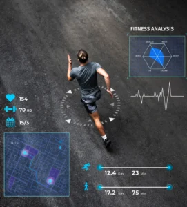 A man jogging on a street with an app on his phone